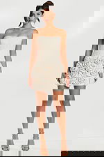 Strapless Cream Mini Dress with 3D Rosette Skirt