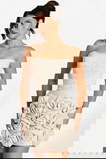 Back View of Textured Strapless Dress with Floral Details