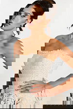 Cream Strapless Dress Featuring Oversized Rosettes