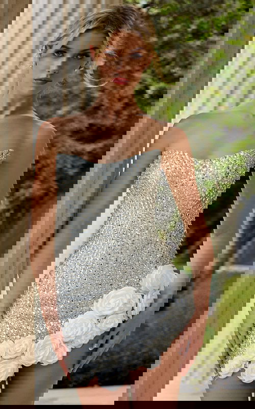 embellished silver short dress 45404