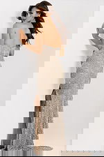 Elegant formal dress with fitted silhouette and daring slit