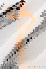 Beaded strapless gown with sweetheart neckline and sparkling details