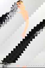 Black Satin Halter Dress with Open Back