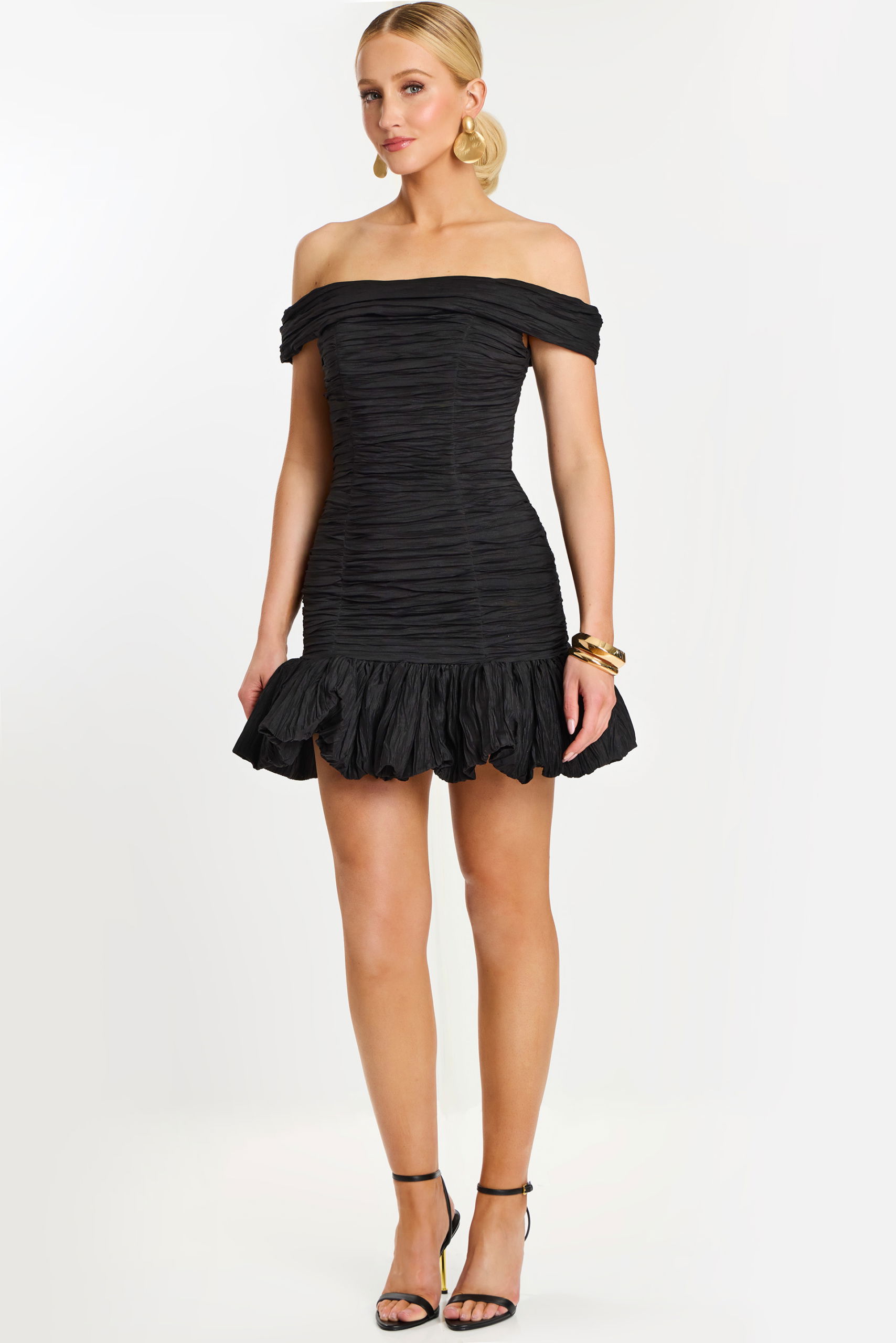 Ruched Off-the-Shoulder Black Mini Dress 45459 Jovani