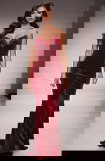 fuchsia velvet v neck dress 45479