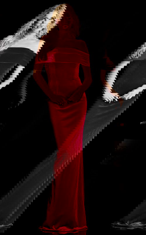 Off the shoulder velvet evening gown