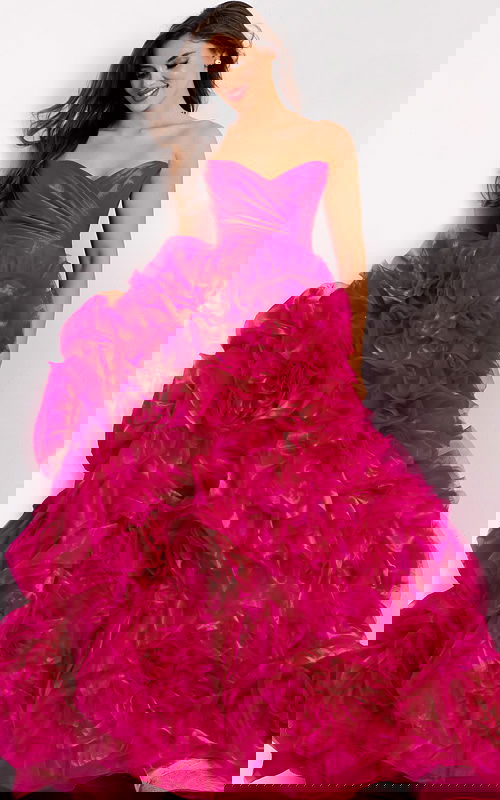 Strapless Ball Gown with Oversized Floral Ruffles 45495