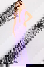 Shiny lilac dress with deep V cut 45530