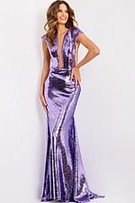 Shiny lilac dress with deep V cut 45530