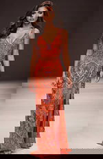 orange embellished high slit dress 45533