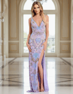 lilac v neckline dress with high side slit 45533