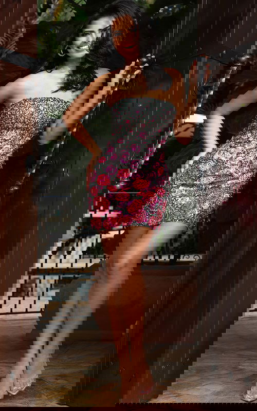 red embellihsed fitted dress 45538