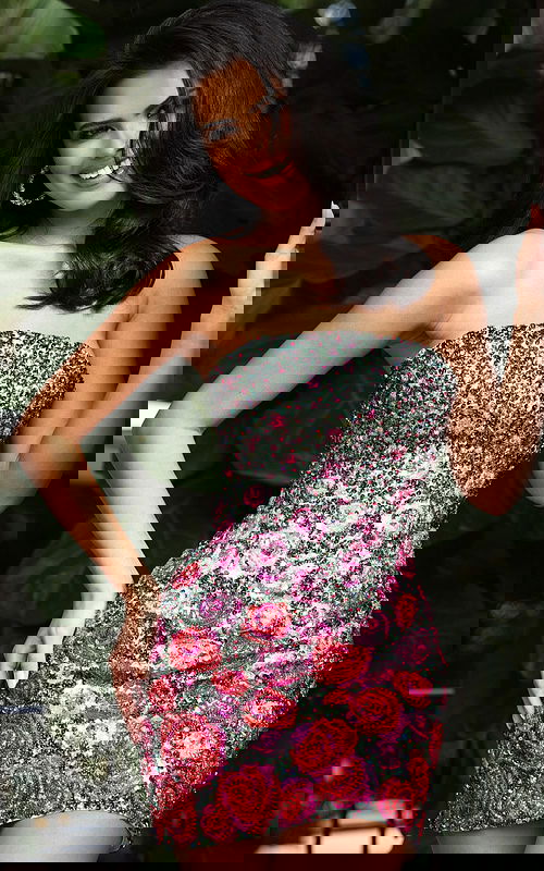 Strapless Floral Sequin Fitted Mini Dress