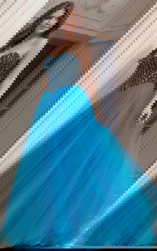 blue corset bodice tulle ball gown 45539