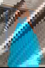 back of blue embellished prom dress 45539