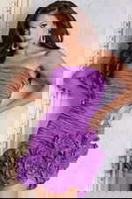 Strapless bodycon mini dress with gathered rosette hem