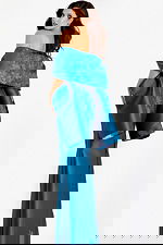 print teal evenind dress with matching shawl 45577