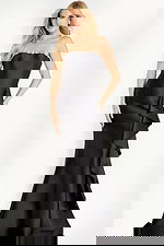 strapless satin black mermaid dress with ruffled drape on the side 45586