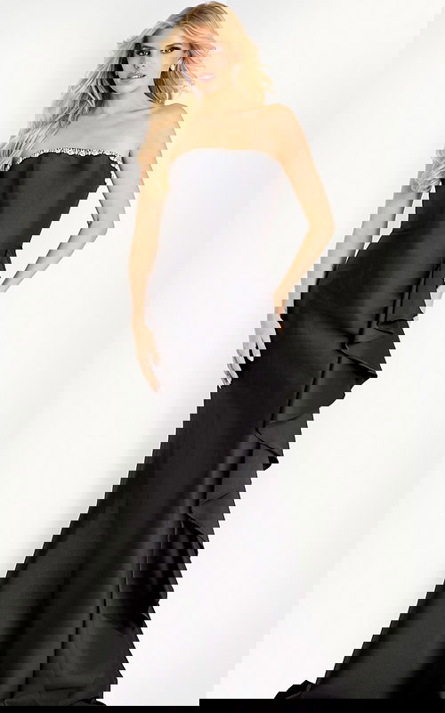 strapless satin black mermaid dress with ruffled drape on the side 45586