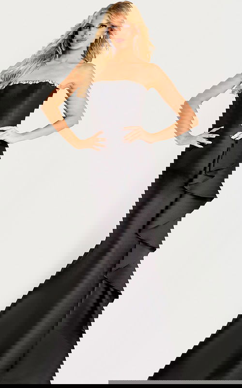 strapless embellished black dress with ruffled side 45586