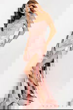 Sequin floral prom dress with thigh-high slit