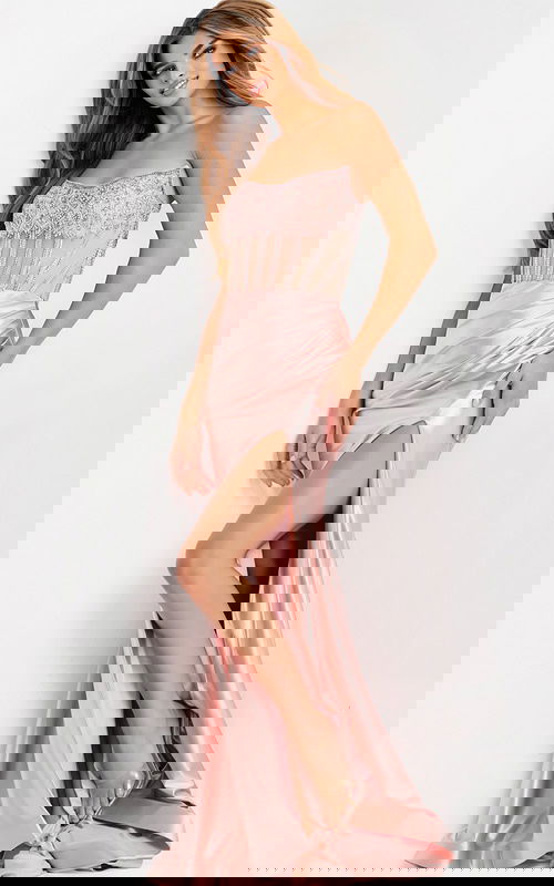 Sequin floral prom dress with thigh-high slit