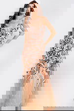 Sleeveless V-neck evening dress with delicate floral sequin details