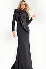 long sleeves black fitted evening dress 45617