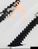 Striped Beaded Sheer Corset Gown with Fitted Train 45624