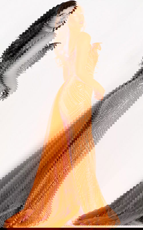 side of embellished fitted bodice dress with tulle drape on the side 45642