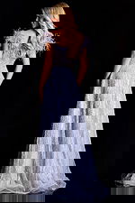 embellished evening dress with feather details 45647