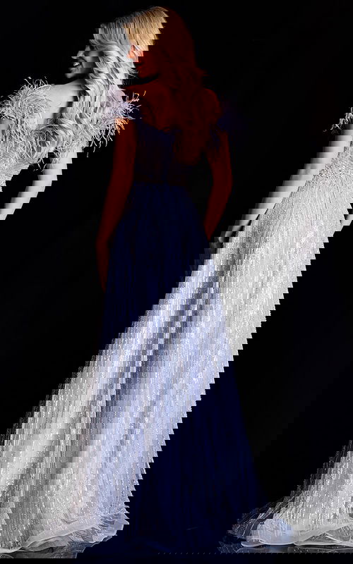 embellished evening dress with feather details 45647