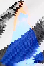 blue srapless a line dress 45649