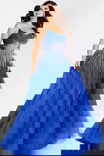 blue srapless a line dress 45649