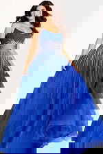 blue strapless a line dress