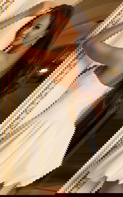 Satin strapless bubble dress with voluminous hem back view