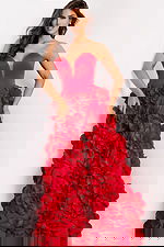 Red strapless prom dress with 3D flower details