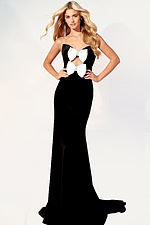 Strapless fitted gown with bow cutout and crystal detail