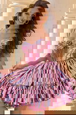 Metallic corset mini dress with ruched hem and shiny finish