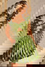 green cut out pleated dress 45696