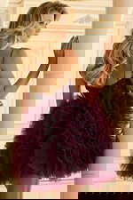 Plum Tulle Mini Dress With Layered Ruffle Skirt