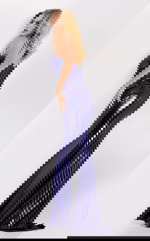 back of purple metallic prom dress 45710