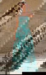 green and white strapless A line dress 45721