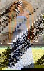 navy floral strapless flowy dress 45721