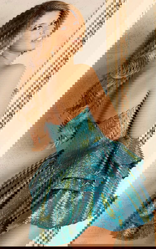 Sculpted Emerald Mini Dress With Iridescent Shine