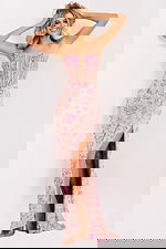 Floral beaded prom dress with sheer corset bodice