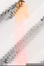 Sparkling pink sequin prom gown with slit