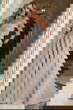 Strapless grid-textured A-line gown with full skirt