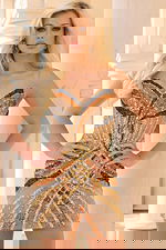 Multicolor sequin mini dress with geometric bead design and illusion straps