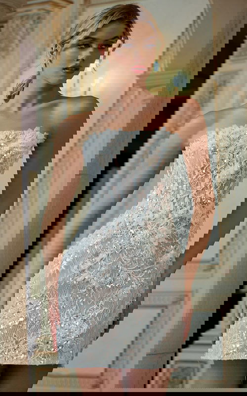 corset bodice short dress with lace cut flowers 45853